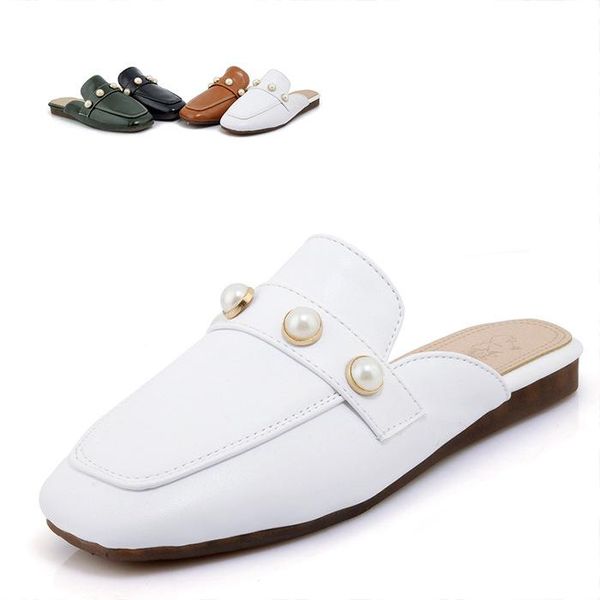 

low square toe shoes woman 2021 slippers summer pantofle hoof heels slides fabric retro basic rome pu scandals rubber heel, Black