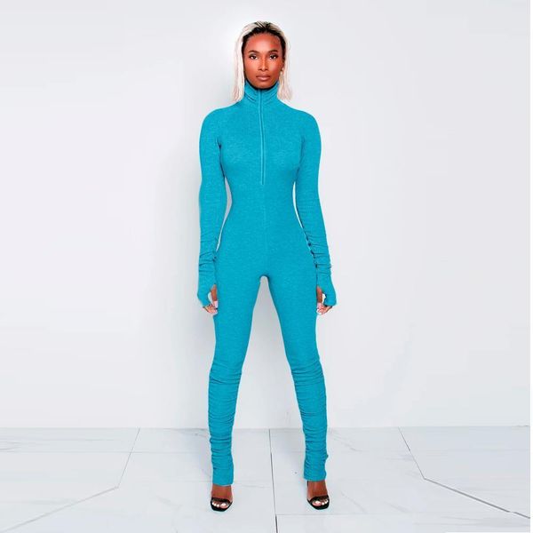 

turtleneck long sleeve ruched women rompers casual blue cotton ribbed bodycon overalls winter streetwear, Black;white