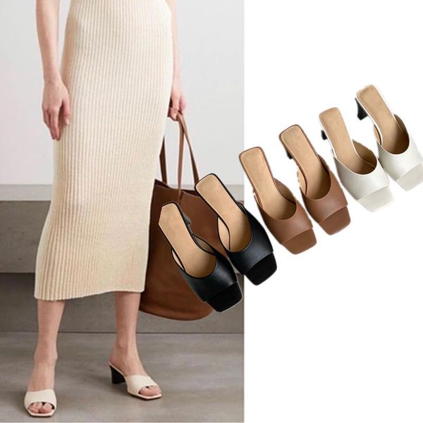 

slippers dave&di ins fashion blogger vintage england office lady elegant simple cowhide high heel women sandals shoes woma, Black