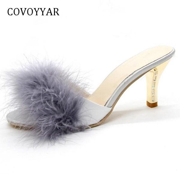 

fashion fur women mules sandals summer peep toe slingback lady slippers thin high heel slides shoes whh667, Black