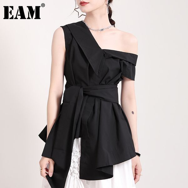 

[eam] women black irregular bandage blouse v-neck short sleeve loose fit shirt fashion spring summer 1dd7664 21512, White