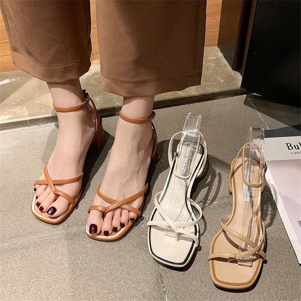 

sandals all-match beige heeled clear shoes buckle strap women's cross-shoes med black gladiator block new girls fashion hig 0ymk