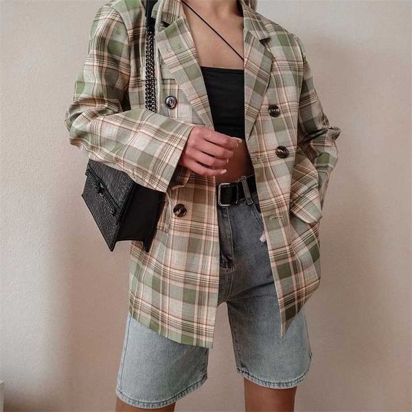 

colorfaith autumn winter women's blazers oversized plaid buttons pockets jackets notched vintage checkered jk6100 211006, White;black