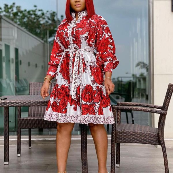 

casual dresses african laides elegant office dress floral print full sleeve high waist a line fashion work business official vestidos, Black;gray