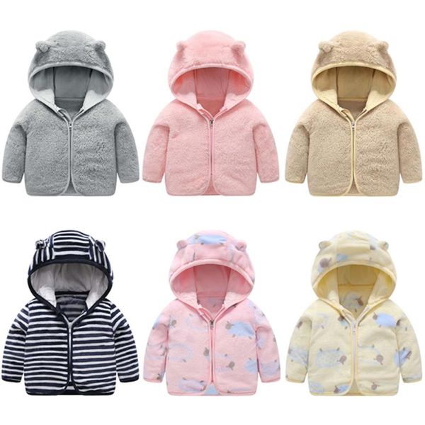 

jackets spring autumn kids baby boy girl hooded coat children's coral fleece zipper jacket thicken warm for, Blue;gray