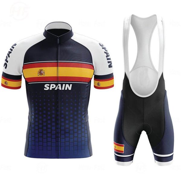 

racing sets 2021 spain triathlon pro team men's cycling jersey set breathable bicycle bike wear mtb clothing bib pants suits, Black;blue