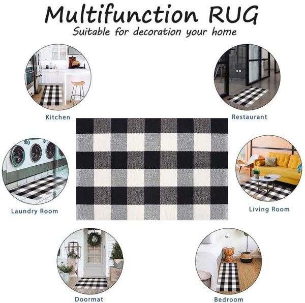 

carpets anti-slip door mat cotton black white indoor outdoor porch decor farmhouse rugs woven floor laundry kitchen bathroom 1pc