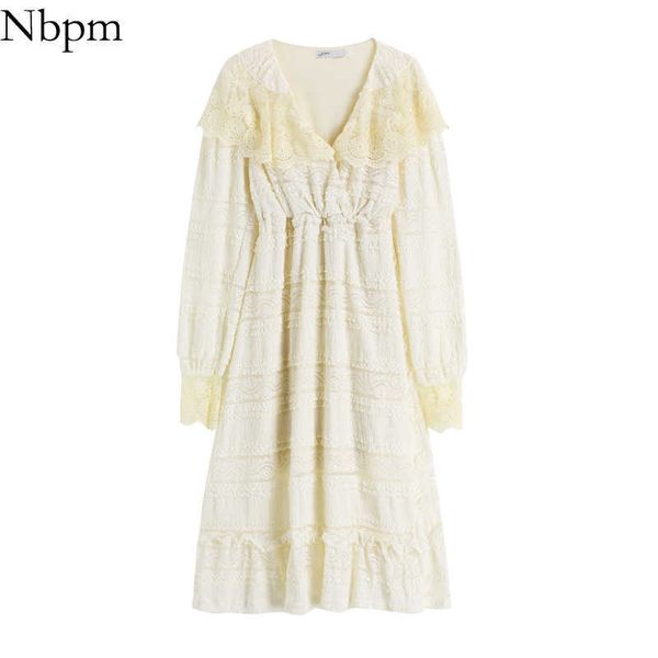 

nbpm women sweet fashion with lace hollow out women's summer sundresses elegant ruffles midi dress versatile chic spring 210529, Black;gray