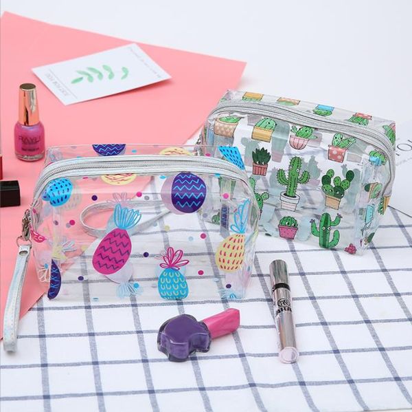 

new cartoon transparent cosmetic bag hand-in-hand wash bag women's pillow bags