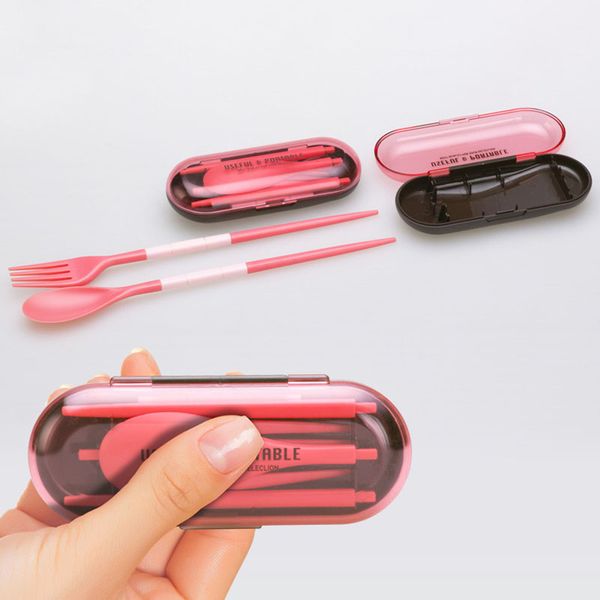 

3pcs/set portable folding travel dinnerware sets fashion plastic cutlery fork sets for kids camping picnic set