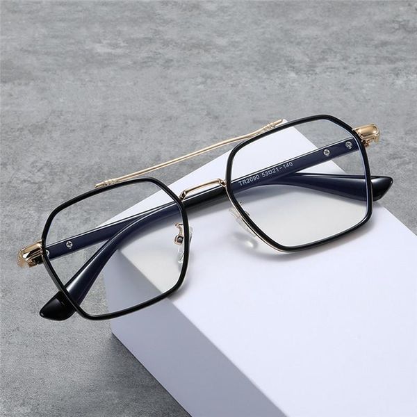 

sunglasses seemfly fashion men women metal frame glasses classic anti blue light computer goggle spectacle eyeglasses plain mirror, White;black