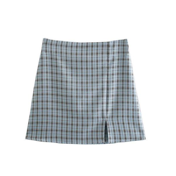 

skirts women plaid printing short with zipper a-line for female 2021 fashion outwear bottoms clothing, Black