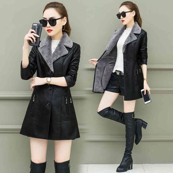 

leather jacket high fashion men belt autumn and winter plush thickened black fur