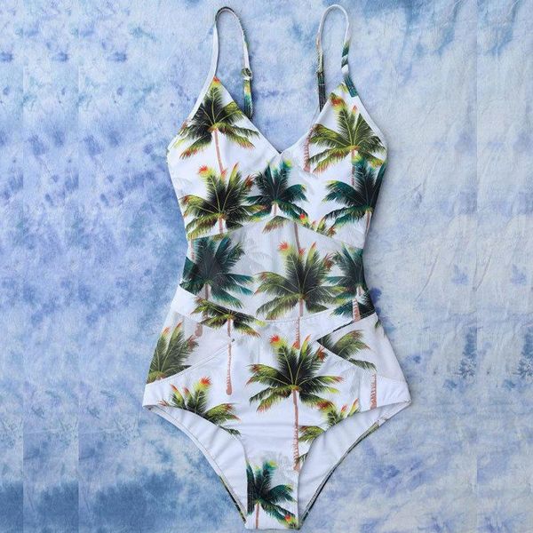 

one-piece suits women one piece swimsuit 2021 coco palm tree print swimwear summer beach bathing monokini maillot de bain femme