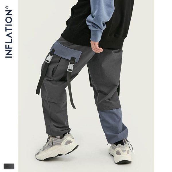 

men's pants inflation autumn collection men cargo loose fit thin elastic waist track streetwear mens 93378w, Black