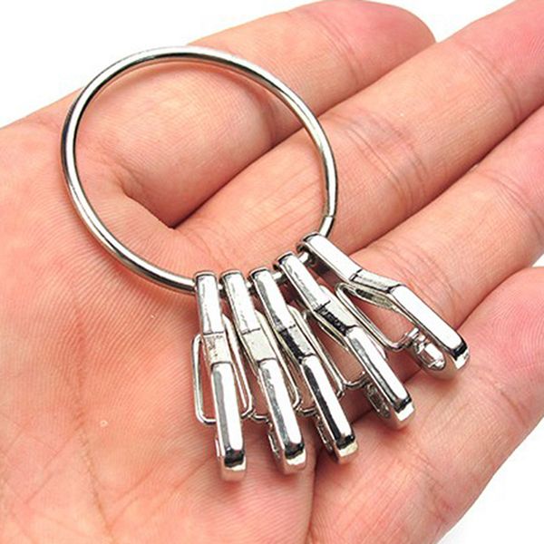 

10pieces/lot 5pcs keyring with spring hook keyring set buckle spring hook clasp camping keychain key clip outdoor accessory, Silver