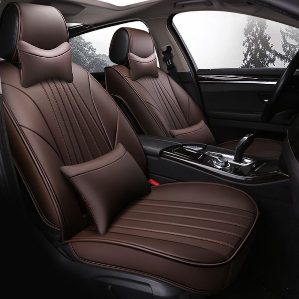 

car seat cover universal for 5 seats waterproof protect full set pu leather seater cushion suitable fit most sedan suv truck coffee