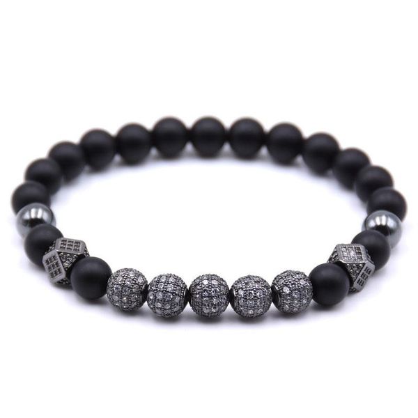 

summer micro inlaid zircon copper jewelry bracelet 8mm black matte elastic link, chain
