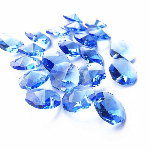 

chandelier crystal 100pcs/lot 14mm light blue octagon beads in one hole for pendants glass curtain supplies