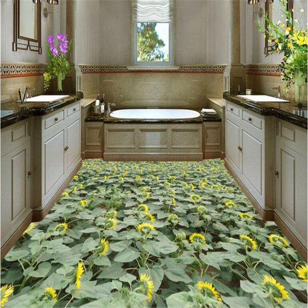 

wallpapers wellyu customized any size pvc flooring mural pastoral color sunflower family bathroom 3d stereo thickened waterproof floor