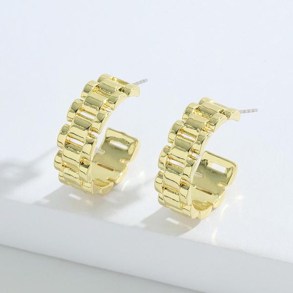

hoop & huggie gsold strap chain c-shaped open circle earring simple gold color hollow metal women temperament party jewelry, Golden;silver