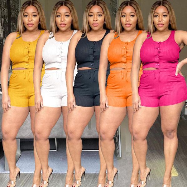 

women's tracksuits skimple pure color o neck sleeveless bro and short 2 pieces set tight club party, Gray
