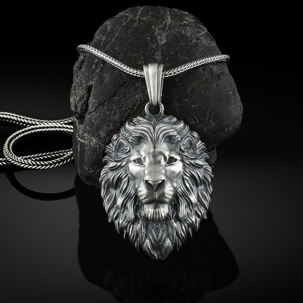 

metal lion head pendant necklace men's hip hop, Silver
