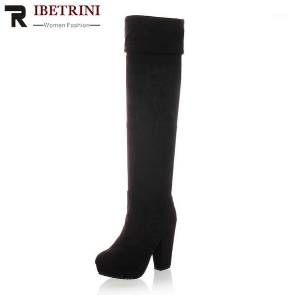 

boots ribetrini big size 43 elegant platform spike high heels office lady elastic classic boot stylish winter shoes women11, Black