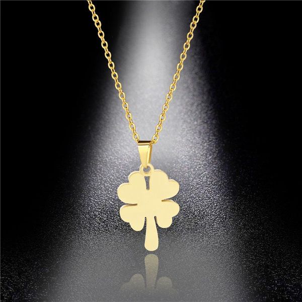 

pendant necklaces factory direct titanium steel clavicle necklace personality simple four-leaf clover jewelry female, Silver