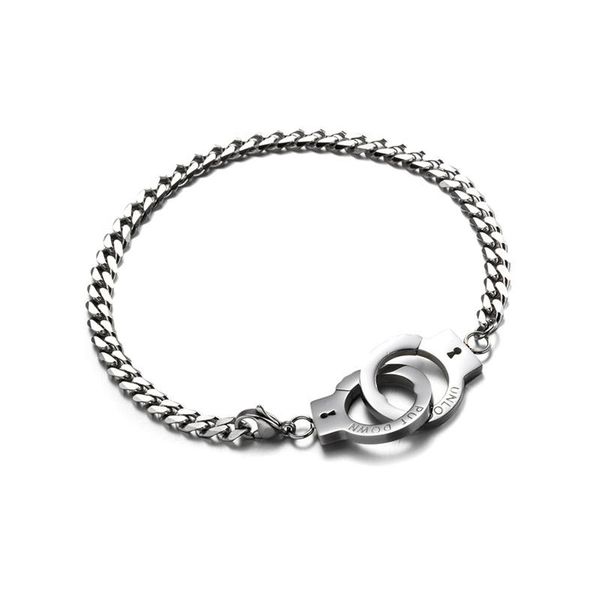 

link, chain punk letter cuban couple link titanium stainless steel handcuffs bracelet bracelets on hand goth jewelry for lovers, Black