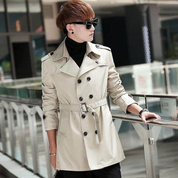 

men's trench coats spring autumn man plus size pocket buttons thicken vintage multicolor handsome simple all-match fashion casual overc, Tan;black
