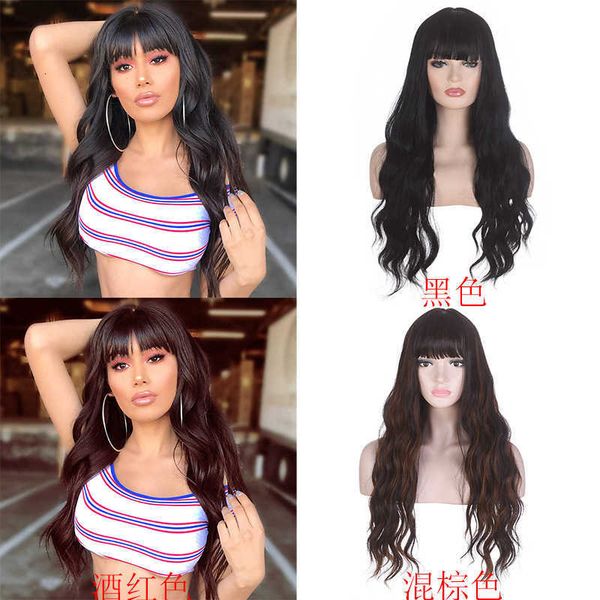 

selling wig women's medium long curly chemical fiber headgear, Black