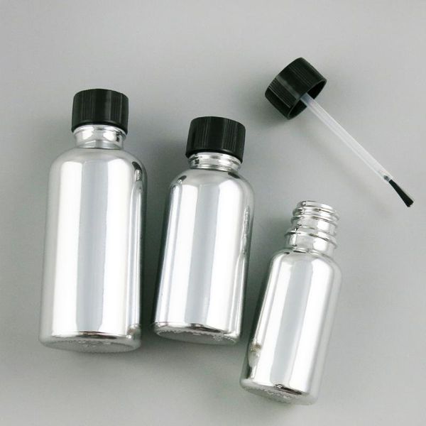 

5ml 10ml 20ml 30ml 50ml 100ml refillable silver glass bottle with brush cap 1oz 2/3oz cosmetic nail polish storage bottles & jars