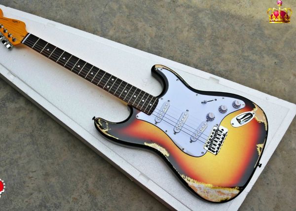 

guitar, fpst-1032 antique do old 3ts color solid body white pickguard electric