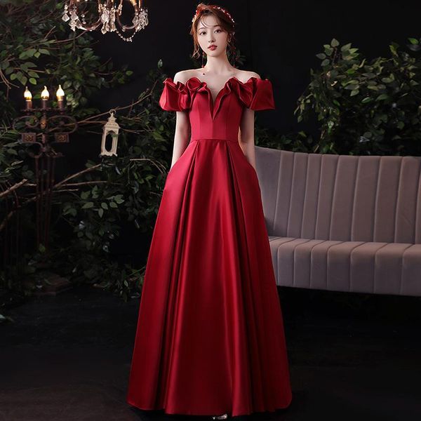 

ethnic clothing 2021 v-neck off shoulder prom dress women elegant evening party romantic celebrity banquet vestidos de festa, Red