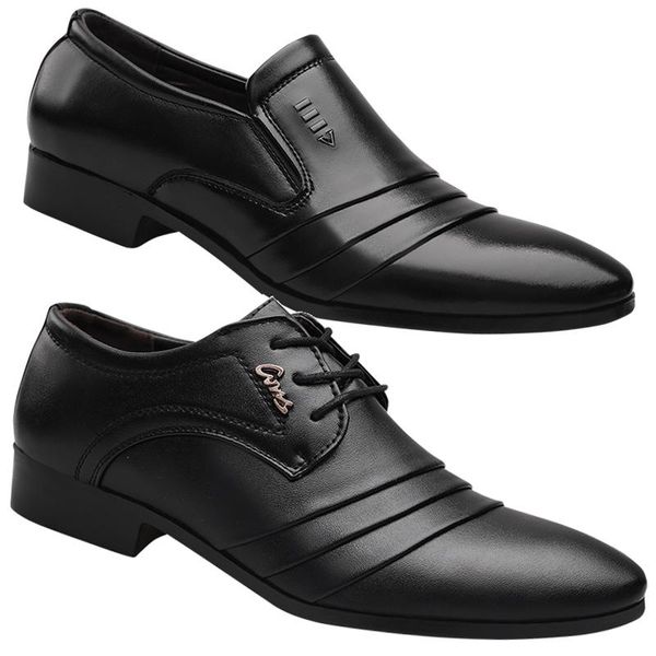 

holfredterse plus size 38-48 men formal faux leather office wide fit wedding party casual pointed toe business shoes 16-9673 dress, Black