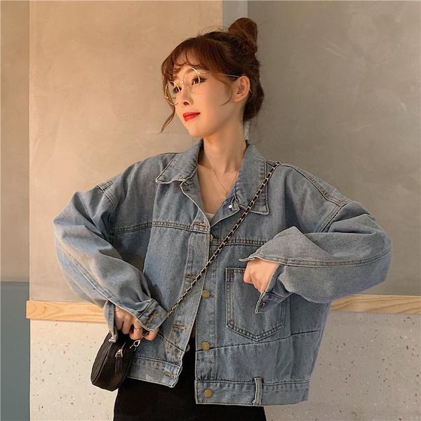 

women's jackets denim jacket women spring and autumn short 2021 hong kong style retro long-sleeved clothes chaqueta mujer, Black;brown