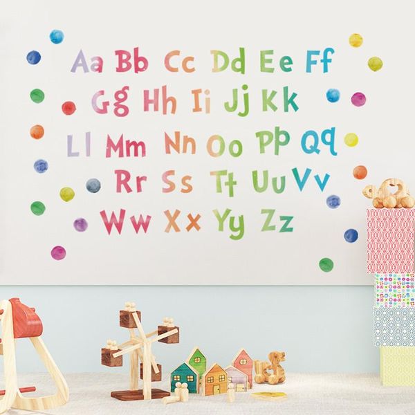 

alphabet wall decals watercolor letter and dots educational stickers for kids room nursery living home decor