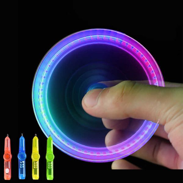 50 pezzi Interessante punta delle dita Rotante Spinner Led Luminoso Gyro Pen Ufficio all'ingrosso Anti Stress Kinetic Desk Toy