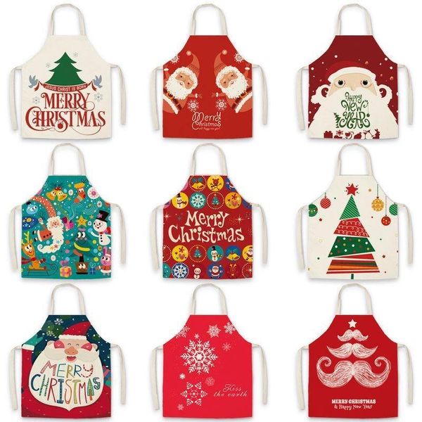 

christmas anti-greasy kitchen aprons for cooking bibs sleeveless cotton linen