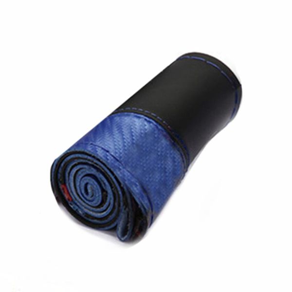 

38cm car steering wheel covers soft carbon fiber blue the steering-wheel of with needle and thread lnterior accessories