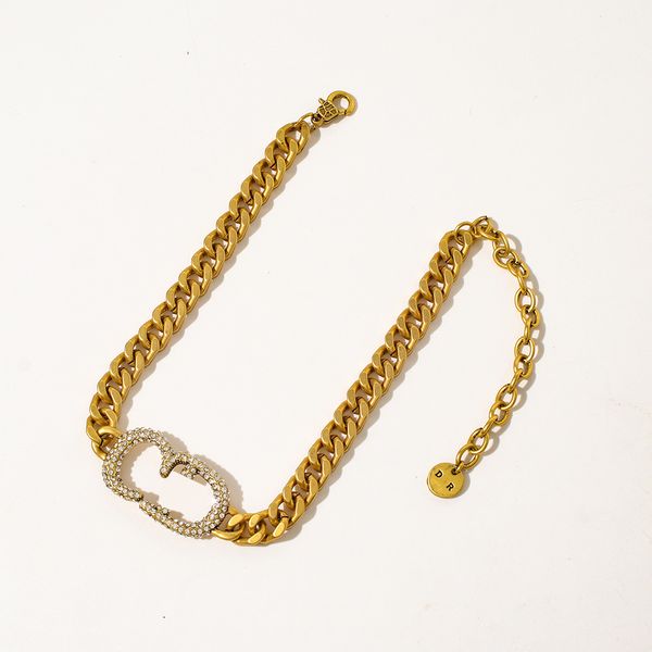 

2021 luxury designer jewelry 2021 new dumb letter classic simple necklace clavicle chain alloy diamond neck, Silver