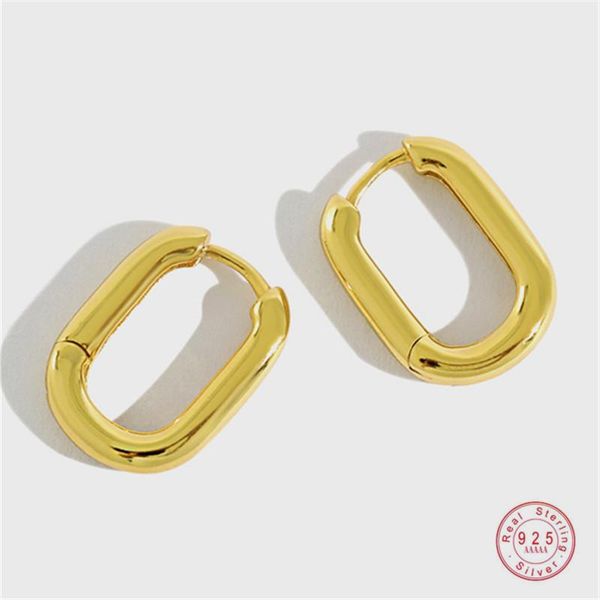 

stud 925 sterling silver simple geometric oval earrings for women punk hip hop fashion generous party jewelry friendship gift, Golden;silver