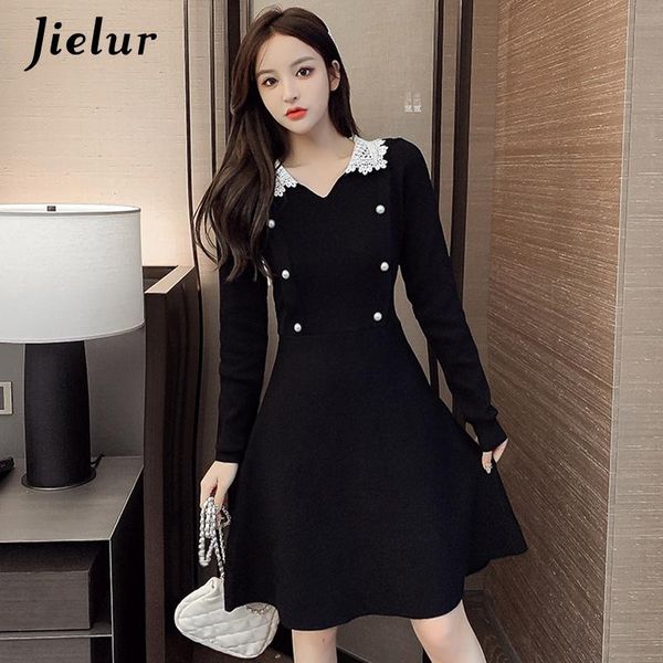 

casual dresses 2021 winter fashion chic women elegant knitted dress female lace spliced slim red black vestidos mujer s-xl, Black;gray
