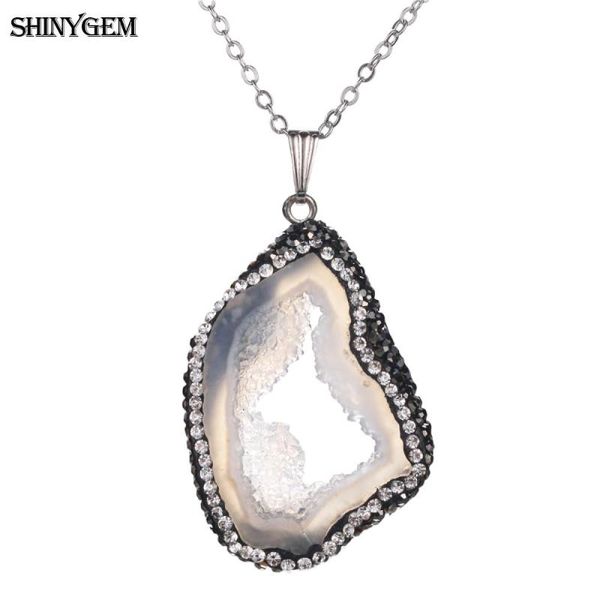 

shinygem 30-45mm brazil druzy stone necklace micro pave cubic zircon irregular white mineral crystal pendant necklaces for women, Silver