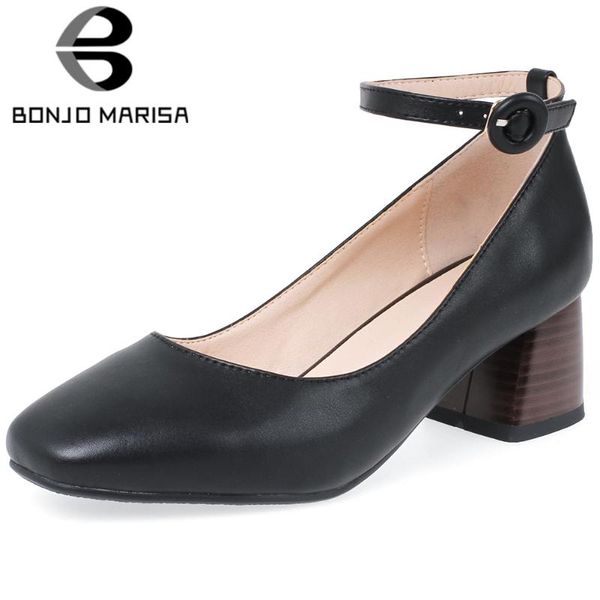 

dress shoes bonjomarisa brand elegant lady pumps square toe high heels spring autumn women buckle strap casual party woman, Black