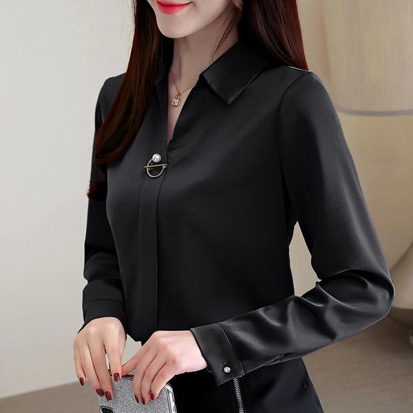 

women's blouses & shirts chiffon for women spring autumn 2021 office lady style female shirt elegant woman ropa mujer zjt18, White