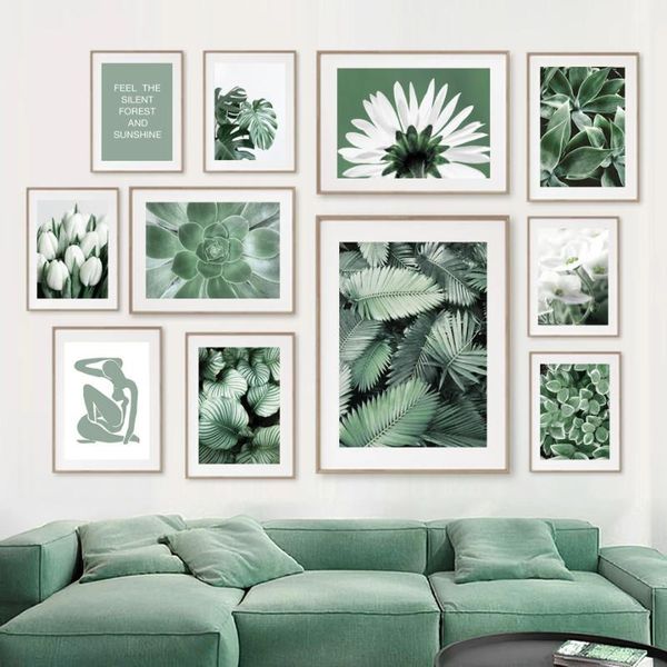 

paintings nordic modern green plant flower leaf picture canvas painting wall art poster and print for home fresh decor living room design