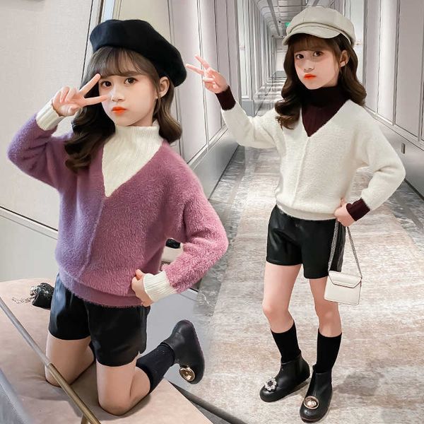 

girls sweater kids baby's coat outwear 2021 splicing plus velvet thicken warm winter autumn knitting pure cotton children's y1024, Blue