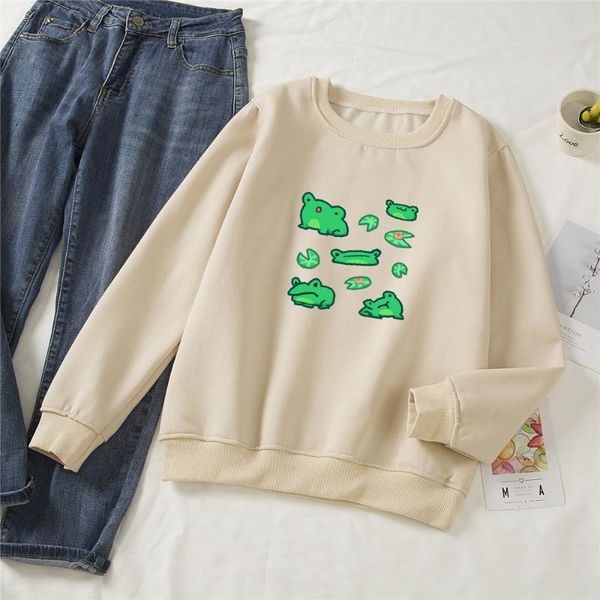 

women's hoodies & sweatshirts lotus leaf frog printed women cotton sweatshirt hoodie for autumn loose kawaii long sleeve pullover haraj, Black
